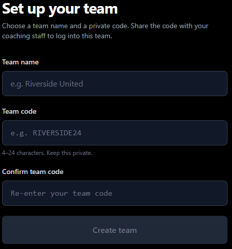 Match Tally new team setup