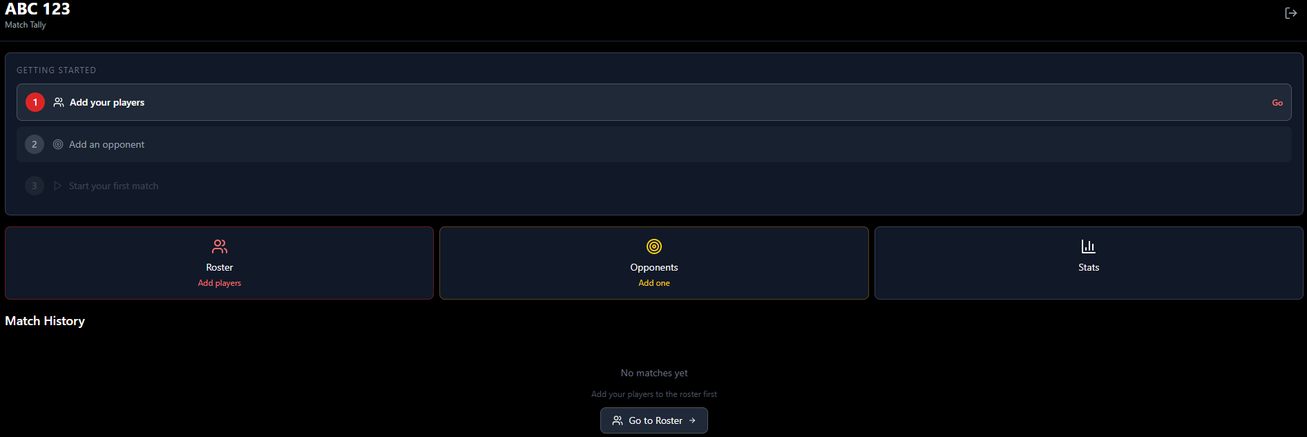 Match Tally team dashboard