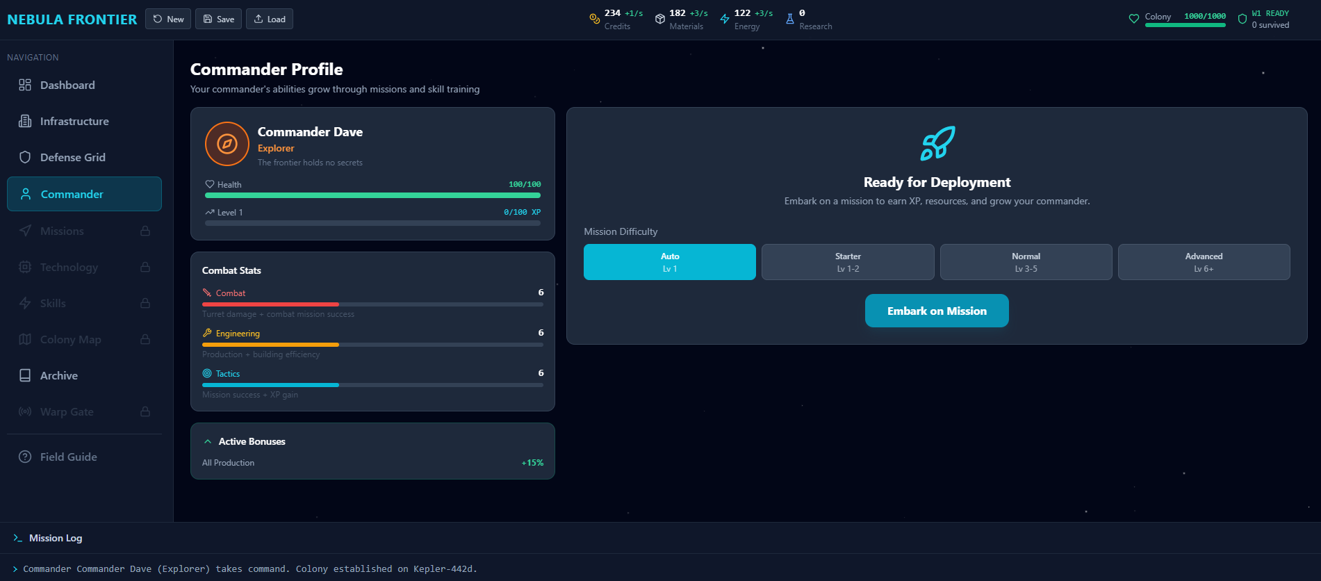 Nebula Frontier — Commander Profile