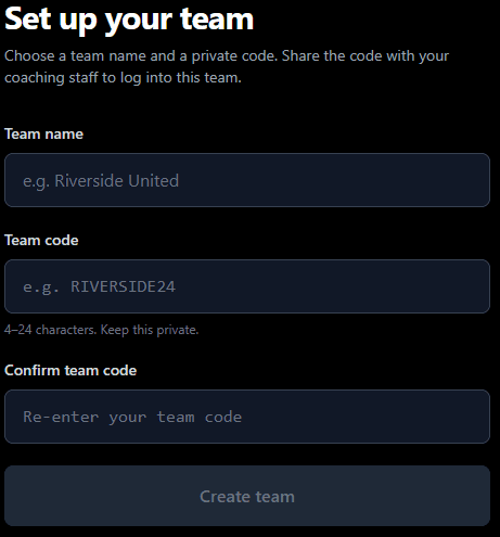 Match Tally new team setup