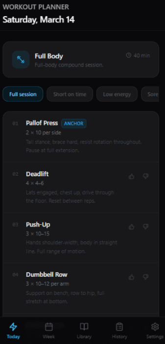 Workout Planner screenshot