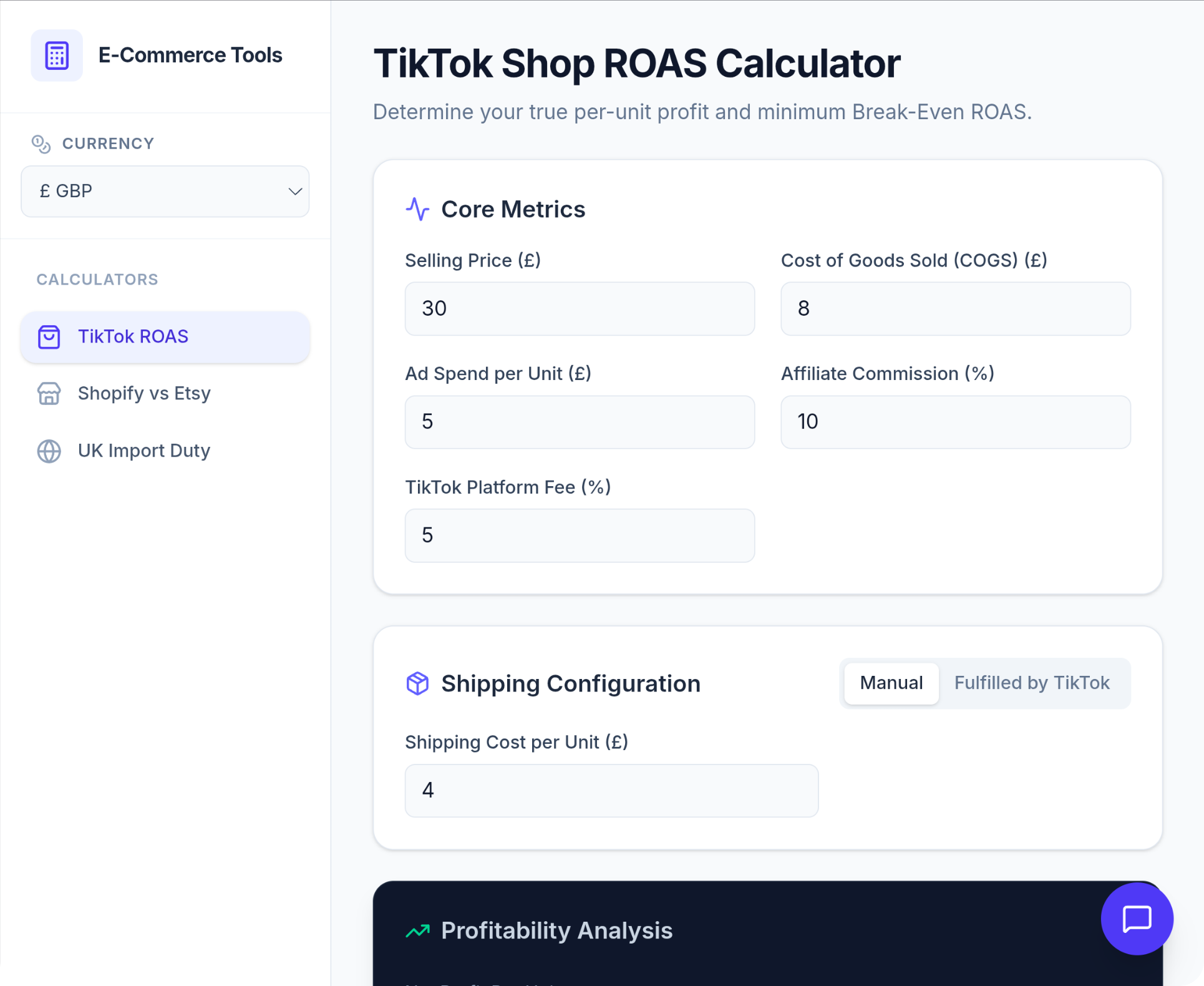 E-Commerce Utility Calculators screenshot